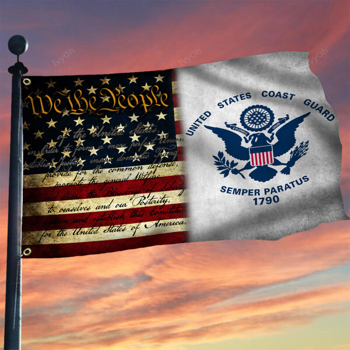 United States Coast Guard Flag We The People American Flag USCG 4th Of July Yard Decorations