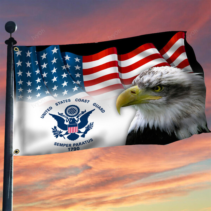 Bald Eagle US Coast Guard American Flag Proud USCG Patriotic Flags For Sale