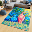 Cat With Blue Flowers Rectangle Rug Gift For Cat Lover