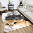 Portrait Three Cats Rectangle Rug Gift For Cat Lover