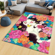 Cute Cat With Peony Rectangle Rug Gift For Cat Lover