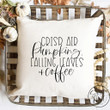 Crisp Air Pumpkins Falling Leaves & Coffee Pillow Cover - Fall / Autumn Pillow Cover