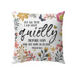 Bible Verse Pillow - Jesus Pillow - Christian, Flower Drawing Pillow - Gift For Christian - Let all that I am wait quietly before God Psalm 62:5 Pillow