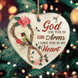 Jesus Heart Ceramic Ornament- Hummingbird, Pink Rose Heart Ceramic Ornament - Christian Gift - God Has You In His Arm