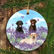 Labrador Circle Ceramic Ornament - Labrador on lavender field - Christmas Gift for Labrador Lover