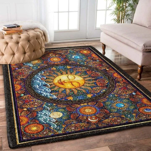 Flower And Mandala Sun Hippie Large Area Rugs Highlight For Home, Living Room & Outdoor Area Rug
