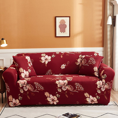 Red Flower Wrapped Universal Stretch Sofa Cover