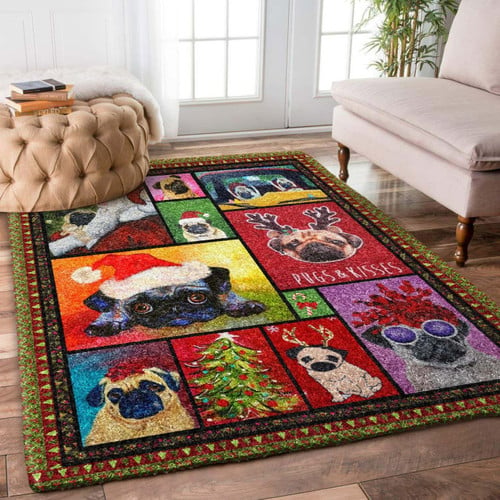 Christmas Pug Large Area Rugs Highlight For Home, Living Room & Outdoor Area Rug