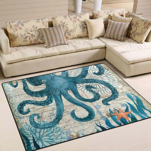 Medival Blue Octopus Large Area Rugs Highlight For Home, Living Room & Outdoor Area Rug