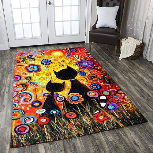Colorful Watercolor Cat Large Area Rugs Highlight For Home, Living Room & Outdoor Area Rug