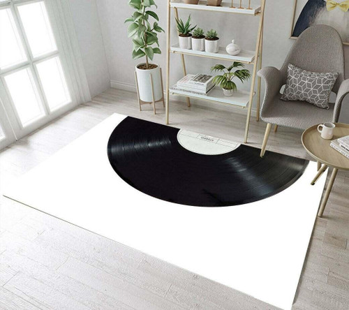 White Backgruond Half Moon Vinyl Disc Large Area Rugs Highlight For Home, Living Room & Outdoor Area Rug