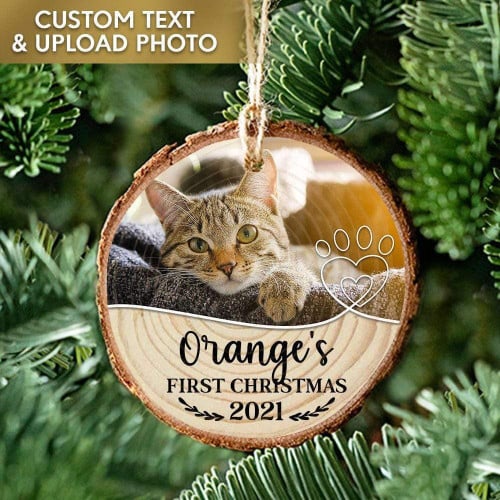 Pet's First Christmas Dog Cat Wood Slice Ornament