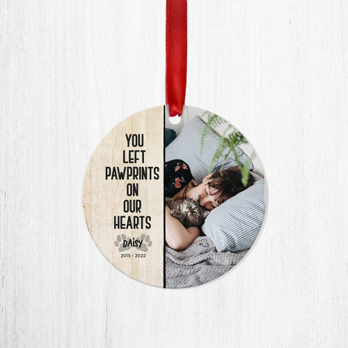Custom Photo You Left Paw Prints On Our Hearts Dog Cat Wood Ornament