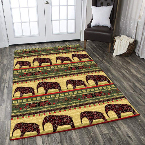 Boho Green Elephant Large Area Rugs Highlight For Home, Living Room & Outdoor Area Rug