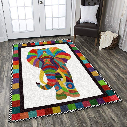 Rainbow Elephant Large Area Rugs Highlight For Home, Living Room & Outdoor Area Rug