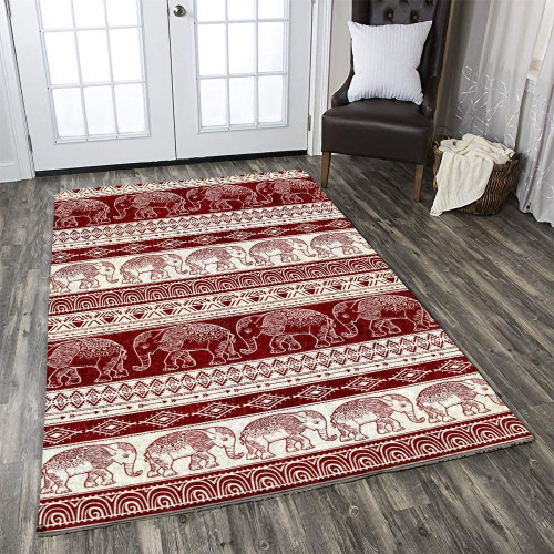 Red & White Boho Elephant Large Area Rugs Highlight For Home, Living Room & Outdoor Area Rug