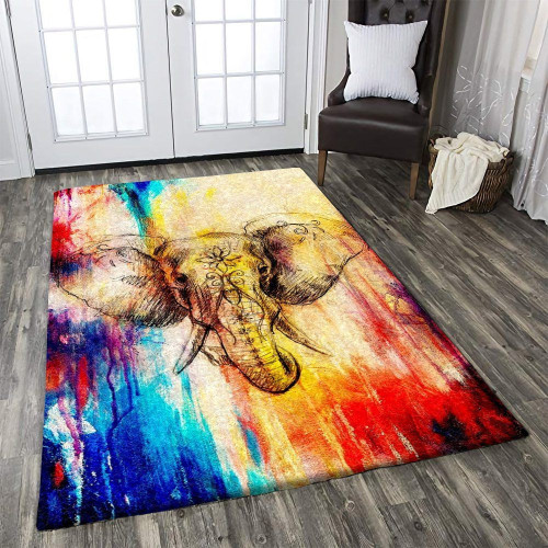 Colorful Elephant Head Large Area Rugs Highlight For Home, Living Room & Outdoor Area Rug