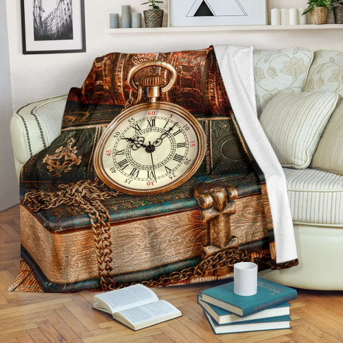 Book Clock Vintage Pre Blanket Premium Blanket