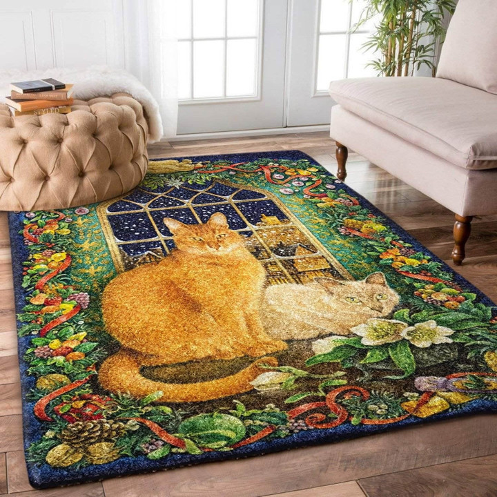 Christmas Cat Large Area Rugs Highlight For Home, Living Room & Outdoor Area Rug