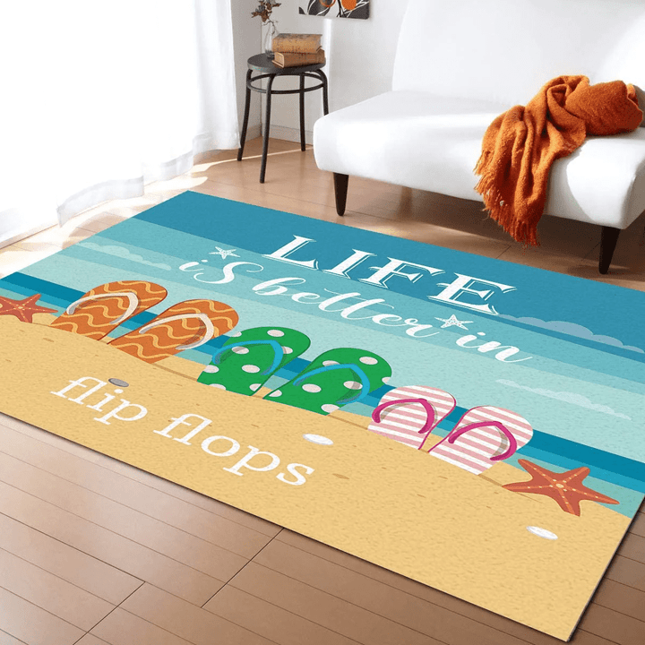 Life is Better at The Beach Flip Flops Large Area Rugs Highlight For Home, Living Room & Outdoor Area Rug