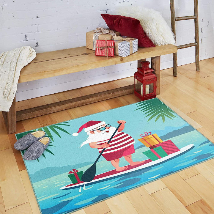 Christmas Paddleboard Santa Large Area Rugs Highlight For Home, Living Room & Outdoor Area Rug