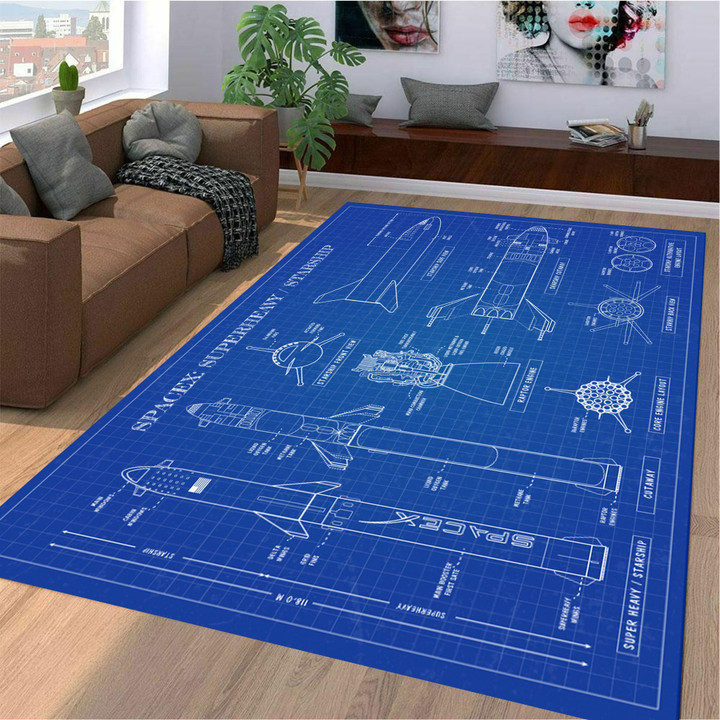 Spacex Superheavy Blueprint Large Area Rugs Highlight For Home, Living Room & Outdoor Area Rug