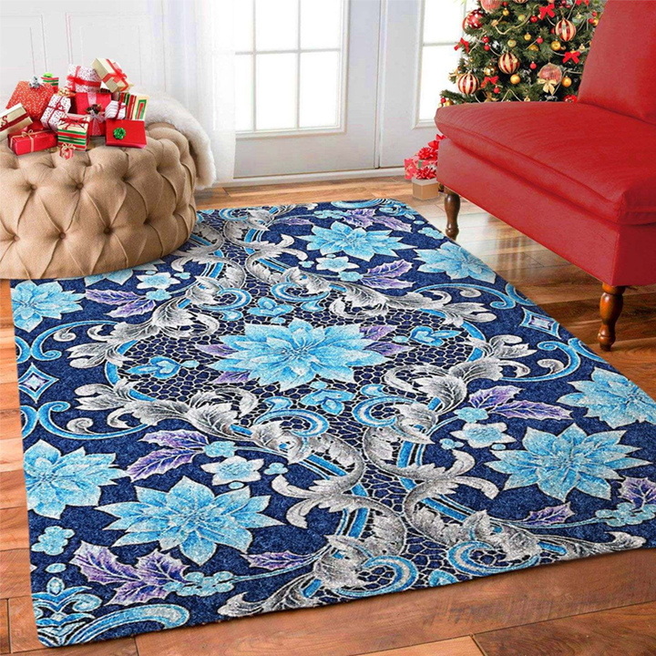 Blue Flower Large Area Rugs Highlight For Home, Living Room & Outdoor Area Rug