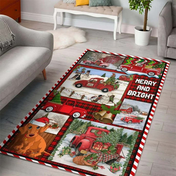 Dachshund Christmas Area Rug Large Area Rugs Highlight For Home, Living Room & Outdoor Area Rug