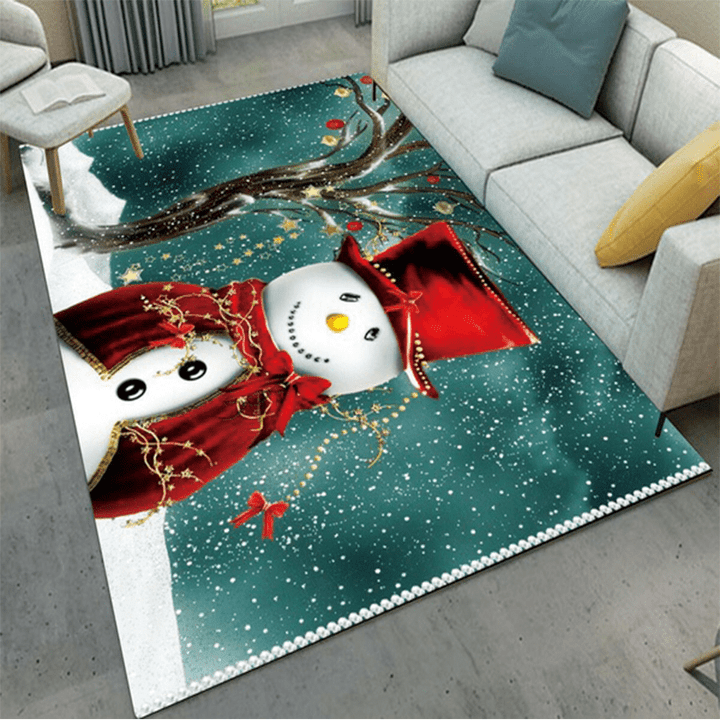 Christmas Lovely Snowman Area Rug Large Area Rugs Highlight For Home, Living Room & Outdoor Area Rug