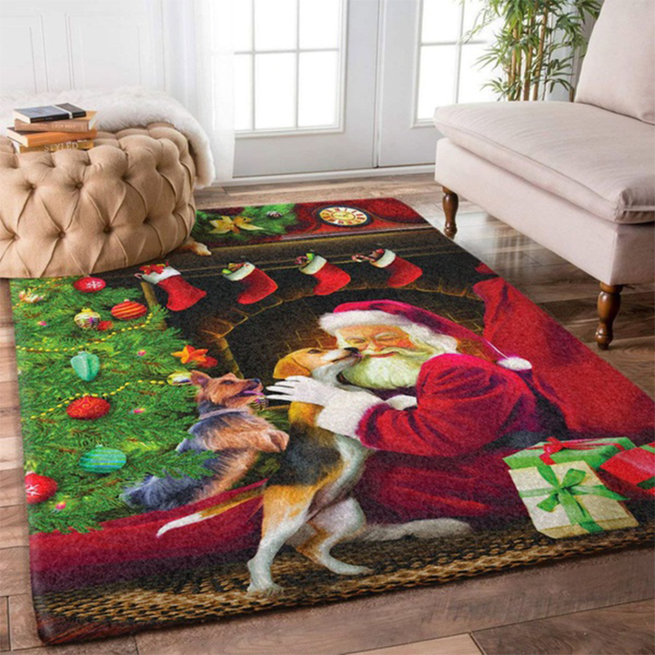 Santa Claus And Dogs Christmas Area Rug Large Area Rugs Highlight For Home, Living Room & Outdoor Area Rug