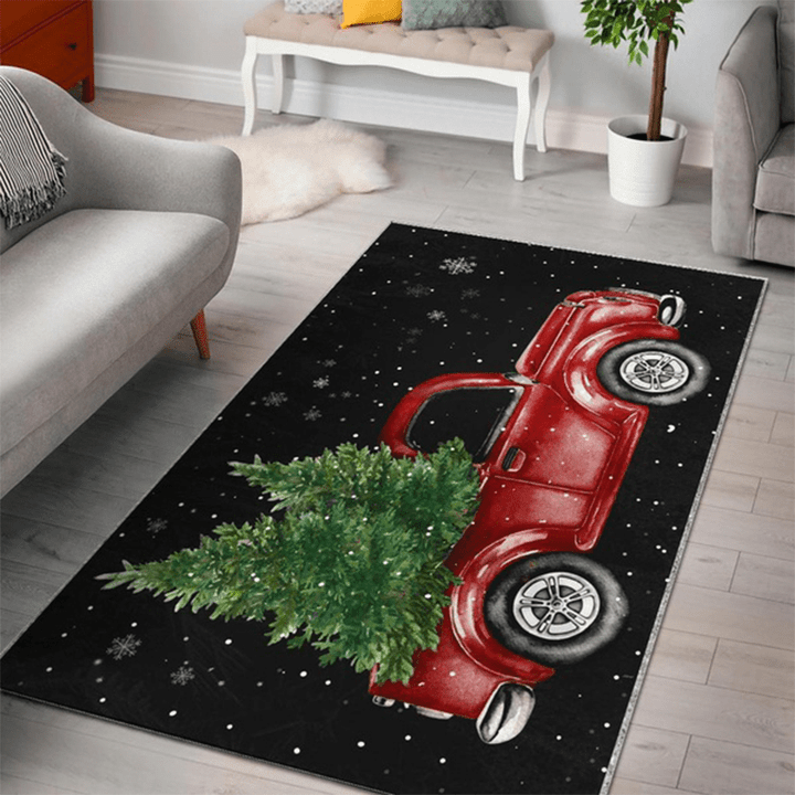 Christmas Tree Red Truck Large Area Rugs Highlight For Home, Living Room & Outdoor Area Rug