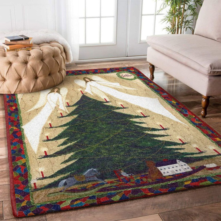 Christmas Tree Angels Large Area Rugs Highlight For Home, Living Room & Outdoor Area Rug