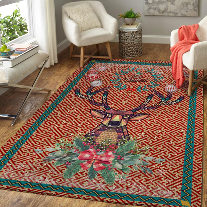 Christmas Brocade Pattern Deer Large Area Rugs Highlight For Home, Living Room & Outdoor Area Rug