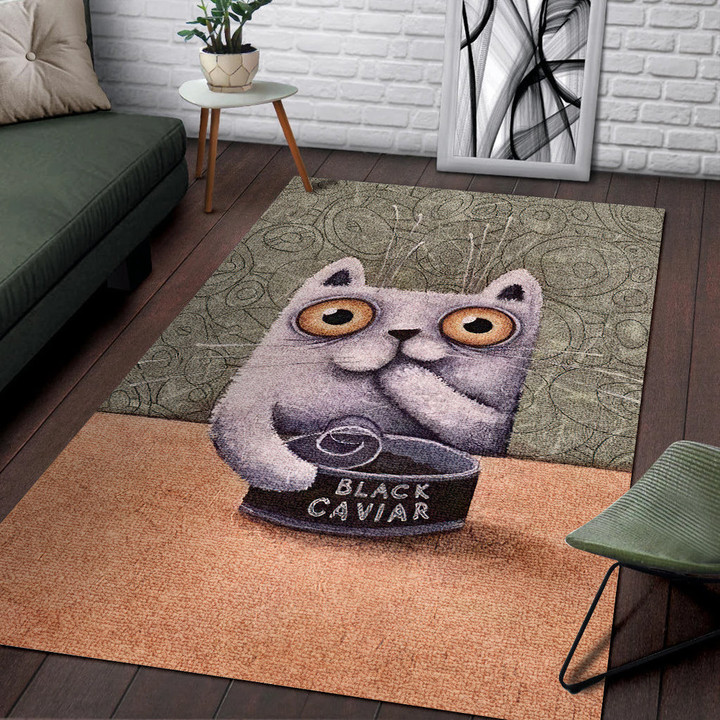 Hungry Cat Black Caviar Rectangle Rug Gift For Cat Lover