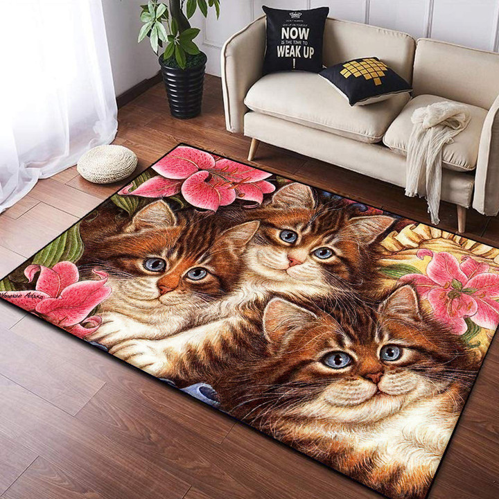 Three Cats With Lilies Rectangle Rug Gift For Cat Lover