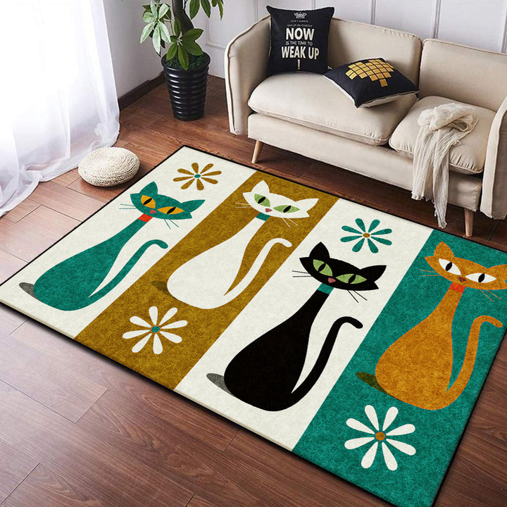 Four Cats With Flowers Rectangle Rug Gift For Cat Lover