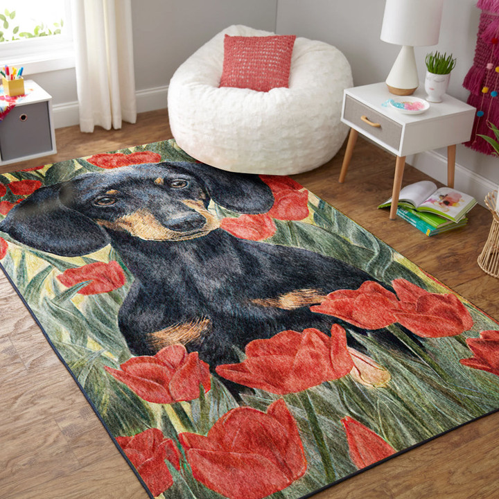 Flower And Dog Rectangle Rug Highlight For Home, Living Room & Outdoor Area Rug