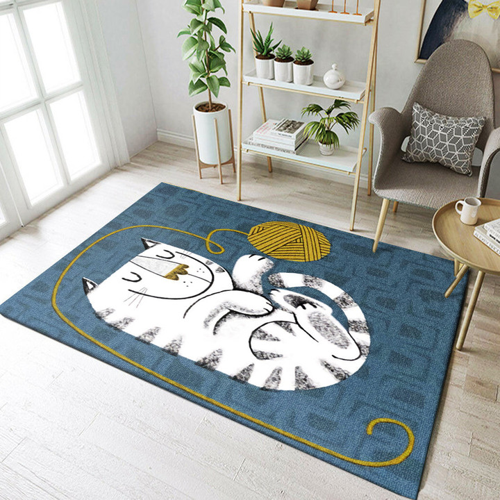 Playing Cat With Wool Rectangle Rug Gift For Cat Lover, Living Room & Outdoor Area Rug