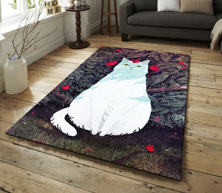Turkish Angora Cat Rectangle Rug Gift For Cat Lover, Living Room & Outdoor Area Rug