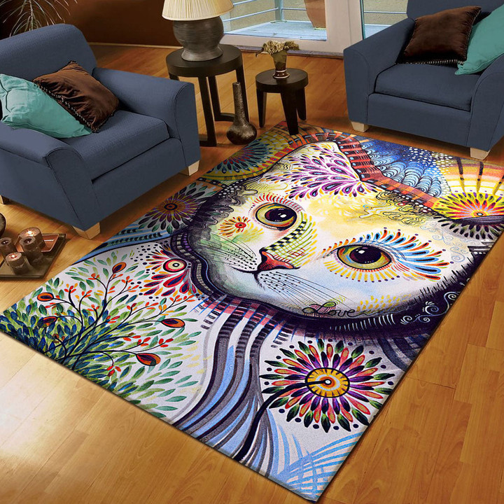 Colorful Cat Spring Rectangle Rug Gift For Cat Lover, Living Room & Outdoor Area Rug