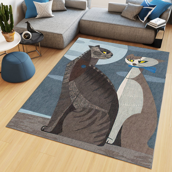 Couple Cats Love Rectangle Rug Gift For Cat Lover, Living Room & Outdoor Area Rug