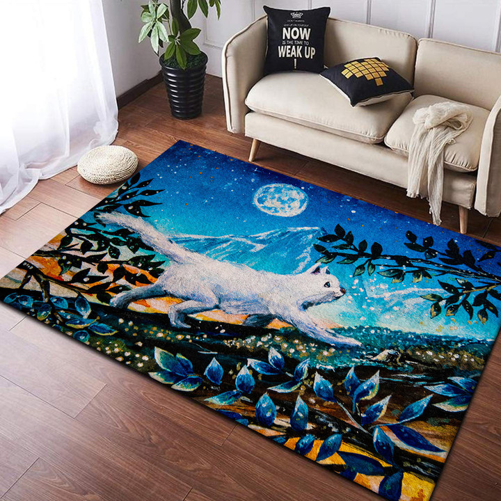 Cat Outside At Night Rectangle Rug Gift For Cat Lover