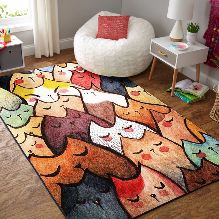 Cute Sleeping Cat Rectangle Rug Gift For Cat Lover, Living Room & Outdoor Area Rug