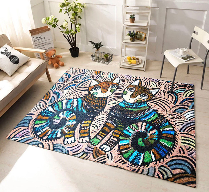 Colorful Cat Rectangle Rug Gift For Cat Lover
