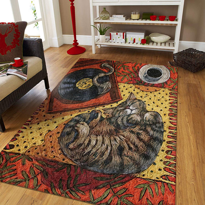 Sleeping Cat Rectangle Rug Gift For Cat Lover, Living Room & Outdoor Area Rug
