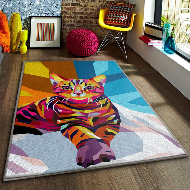 Colorful Cat Rectangle Rug Gift For Cat Lover