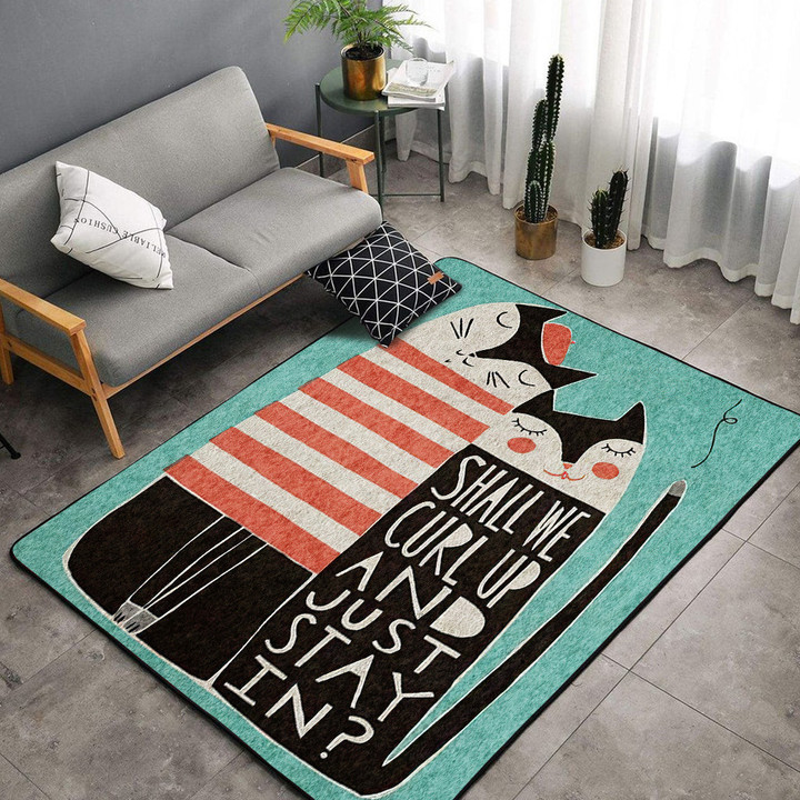 Shall We Curl Up Cat Rectangle Rug Gift For Cat Lover, Living Room & Outdoor Area Rug