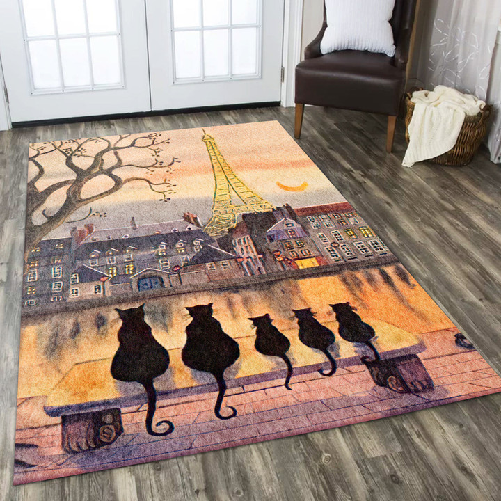 Cat In Pari Rectangle Rug Gift For Cat Lover Highlight For Home, Living Room & Outdoor Area Rug
