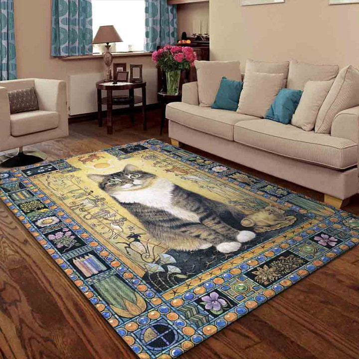 Cat With Pattern Rectangle Rug Gift For Cat Lover Highlight For Home, Living Room & Outdoor Area Rug