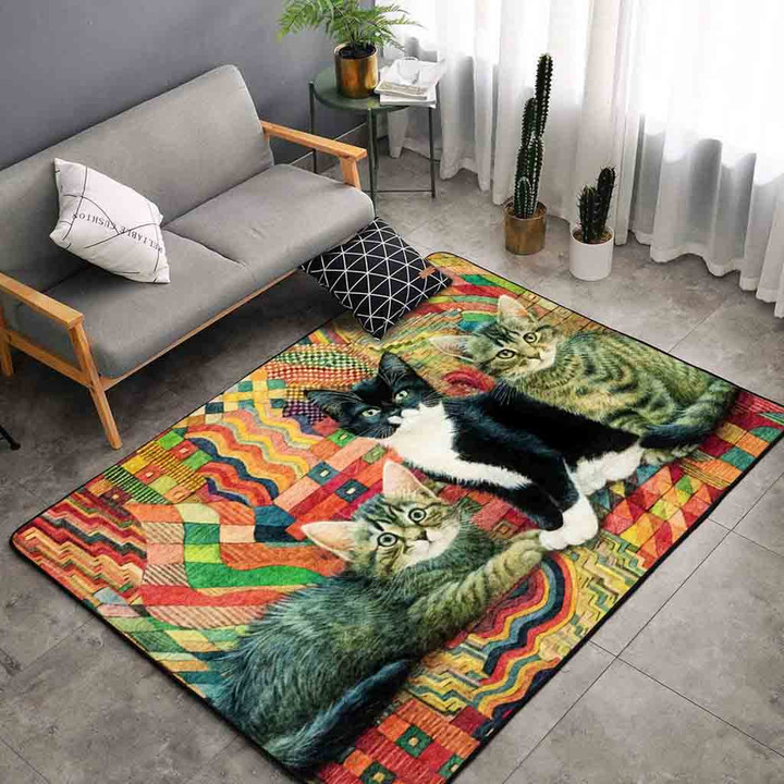 Three Cats With Pattern Rectangle Rug Gift For Cat Lover